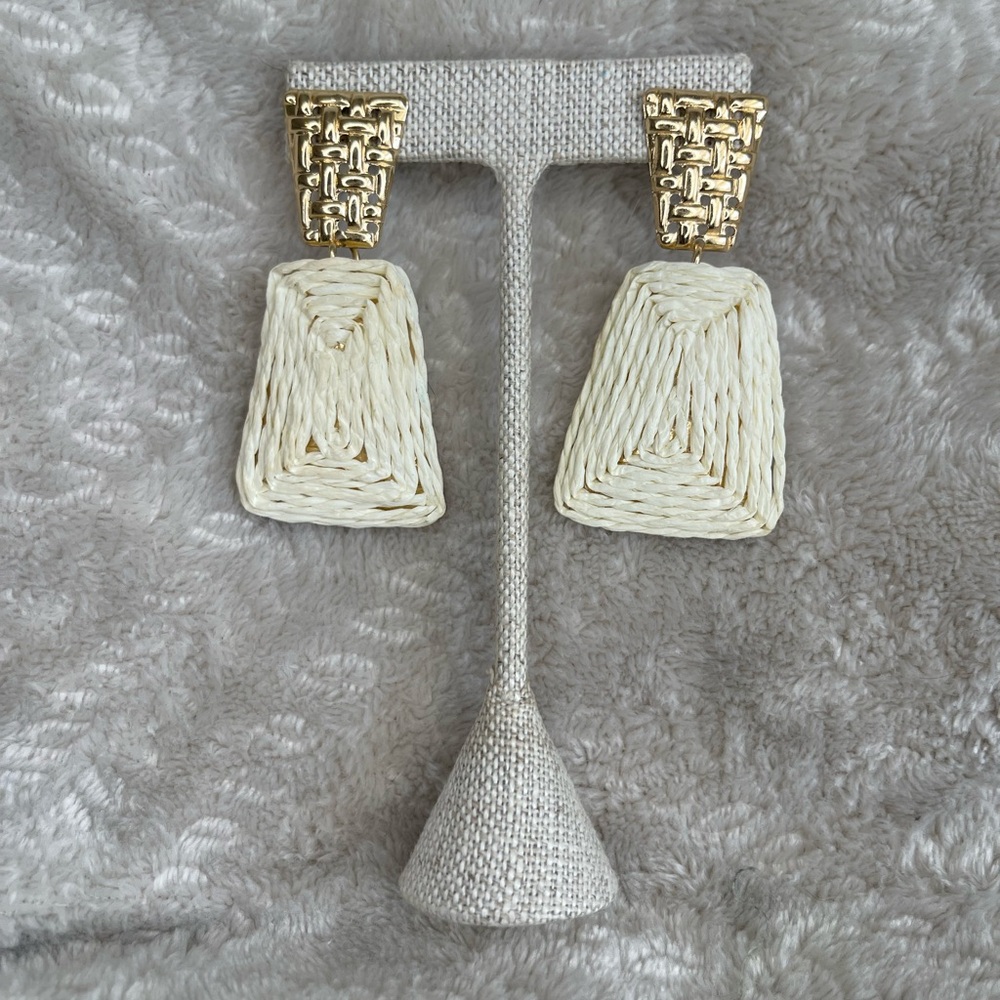 Woven Cream‎ Drop Earrings with Gold Accents